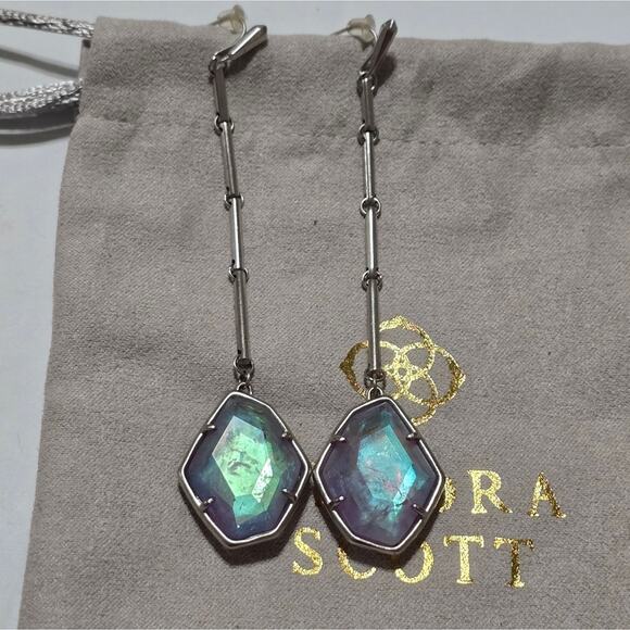 Kendra Scott Charmain Silver and Amethyst Dichroic Glass Dangle Earrings - Picture 1 of 5